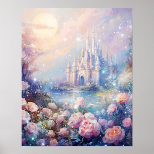 Fantasy Castle and Roses Poster