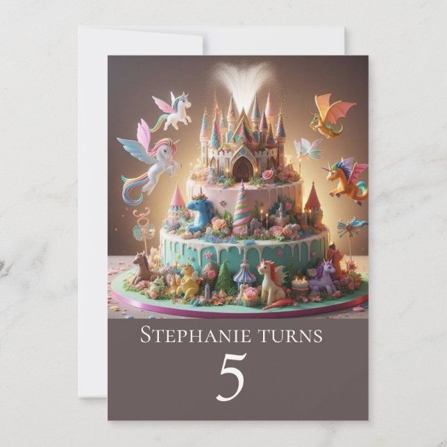 FANTASY CASTLE DRAGONS & UNICORNS BIRTHDAY INVITATION (Back)