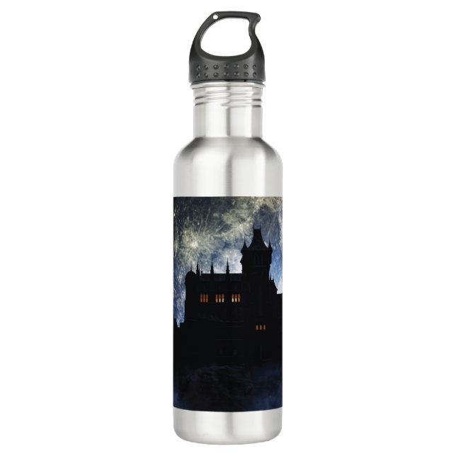 Fantasy castle during night stainless steel water bottle (Front)