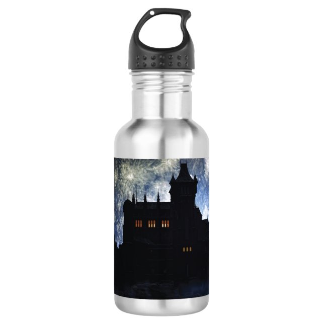 Fantasy castle during night stainless steel water bottle (Front)