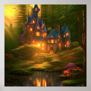 Fantasy Castle Enchanted Fortress Art Poster