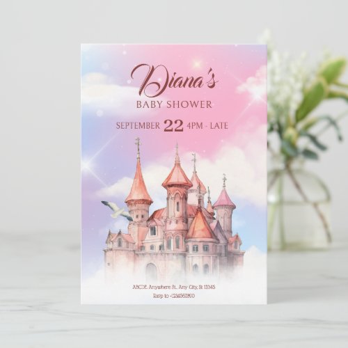 fantasy castle fairytale baby shower invitation
