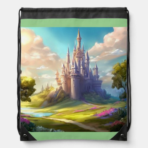 Fantasy Castle Happy Landscape 2 Drawstring Bag