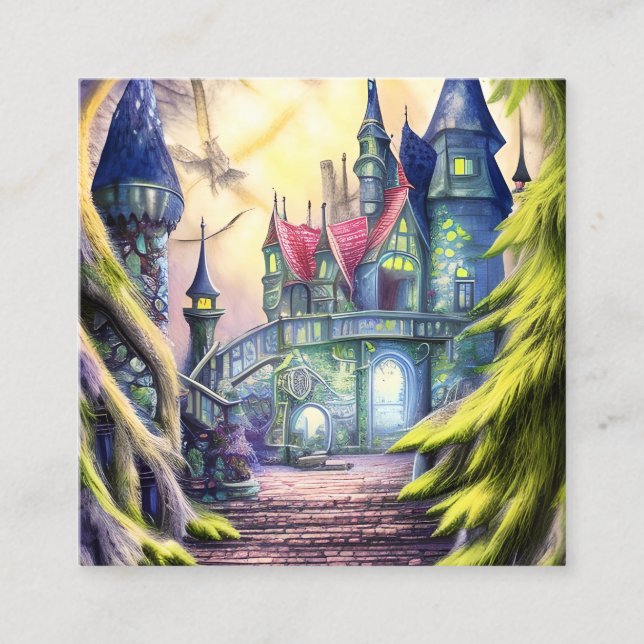 Fantasy Castle Square Business Card (Front)