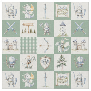 Fantasy castle with dragons and knights baby boy fabric