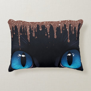 Fantasy Cat Blue Eyes With Rose Gold Dripping Accent Pillow