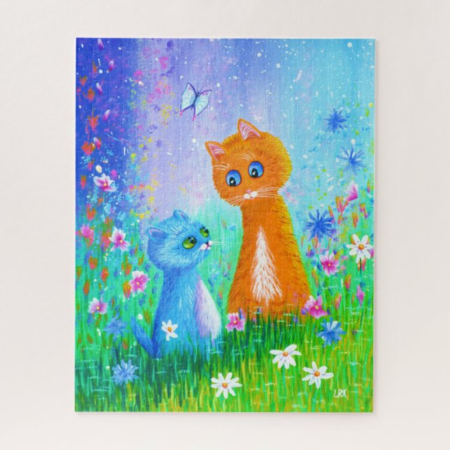 Fantasy Cat Butterfles Flowers Jigsaw Puzzle (Vertical)