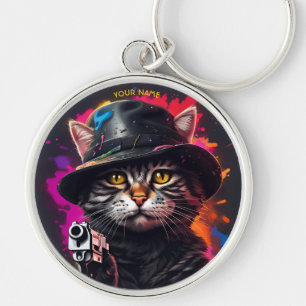 Fantasy Cat Gangster Gun Keychain