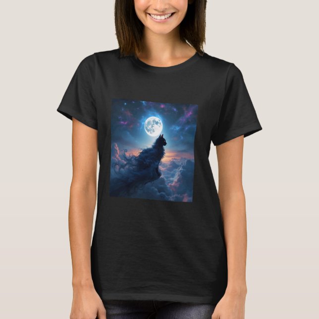 Fantasy Cat Moon Clouds T-Shirt (Front)