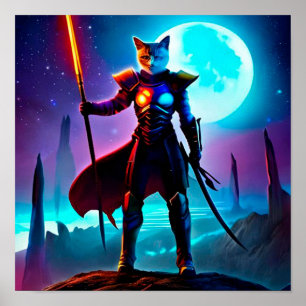 Fantasy Cat Warrior Poster - Sci Fi Space Cat Art