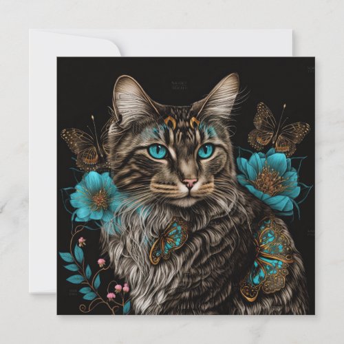 Fantasy cat with flowers and butterflies AI art 