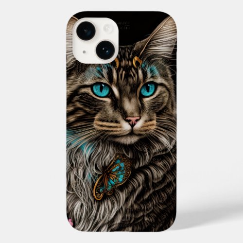 Fantasy cat with flowers and butterflies AI art Case_Mate iPhone 14 Case