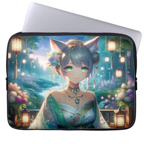 Fantasy Catgirl Lantern Forest Dance Laptop Sleeve