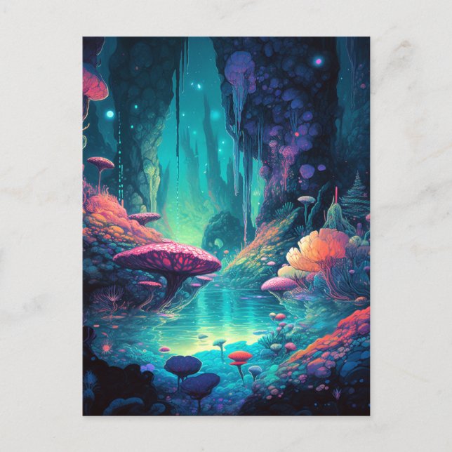 Fantasy Cave Grotto Colorful Surreal Postcard (Front)