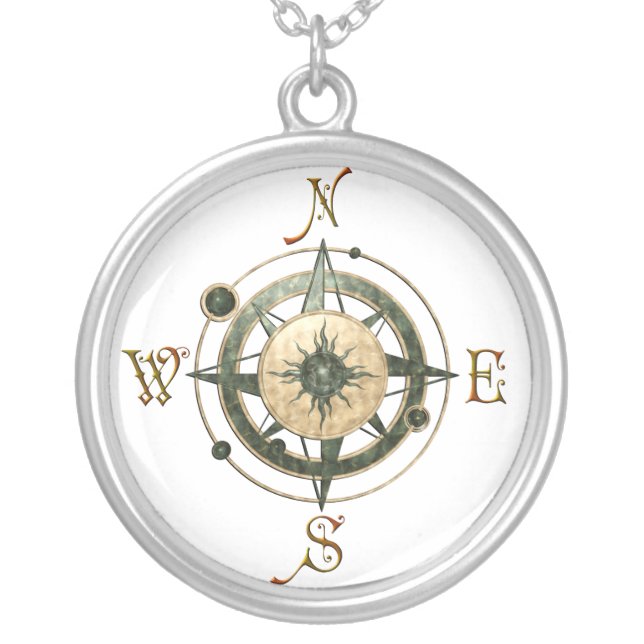 Fantasy (Celtic) Compass Design Silver Plated Necklace (Front)
