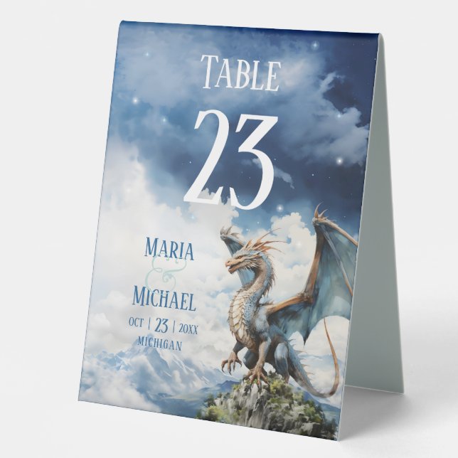 Fantasy Celtic Dragon Wedding Table Number Table Tent (Front)