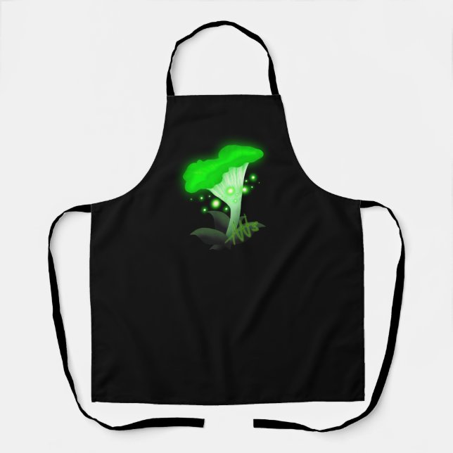 Fantasy Chanterelle Glowing Green Mushroom Apron (Front)