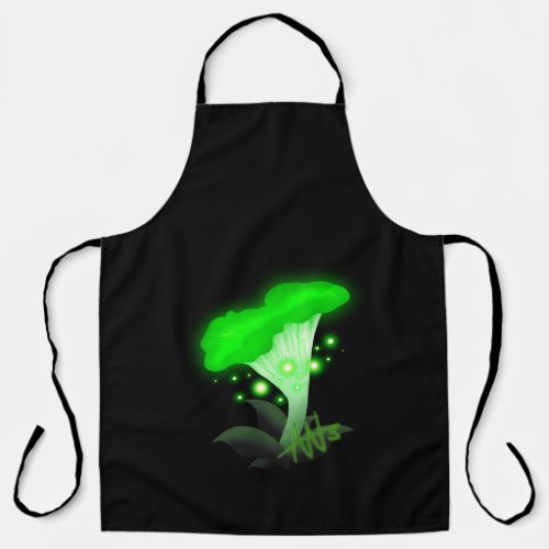 Fantasy Chanterelle Glowing Green Mushroom Black Apron