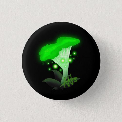 Fantasy Chanterelle Glowing Green Mushroom Button
