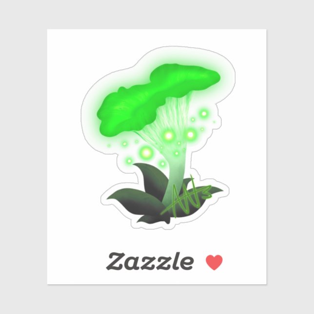 Fantasy Chanterelle Glowing Green Mushroom Cut Sticker (Sheet)