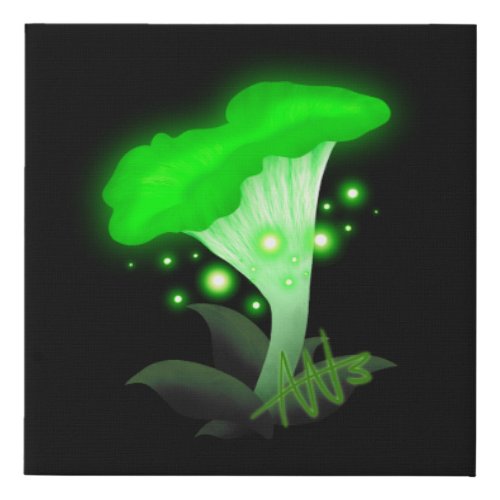 Fantasy Chanterelle Glowing Green Mushroom Faux Canvas Print