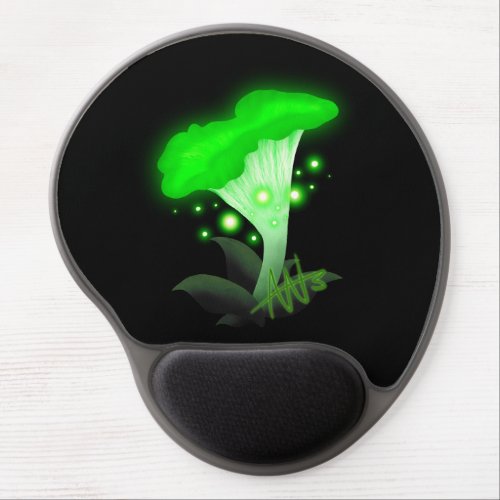 Fantasy Chanterelle Glowing Green Mushroom Gel Mouse Pad