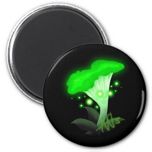 Fantasy Chanterelle Glowing Green Mushroom Magnet