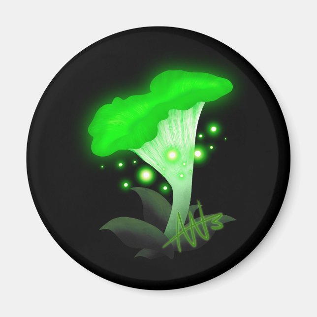 Fantasy Chanterelle Glowing Green Mushroom Magnet (Front)