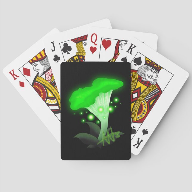 Fantasy Chanterelle Glowing Green Mushroom Poker Cards (Back)