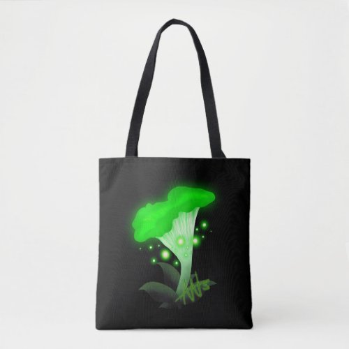 Fantasy Chanterelle Glowing Green Mushroom Tote Bag