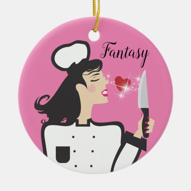 Fantasy chef vs reality cook culinary Christmas Ce Ceramic Ornament (Front)