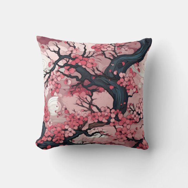 Fantasy Cherry Blossom Dreamscape Throw Pillow (Front)