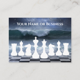 Fantasy Chessboard and Ocean Waves Night Sky Chess Business Card