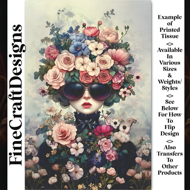 Fantasy Chic Woman With Lush Flowers AJ3 Decoupage Tissue Paper (Creator Uploaded)