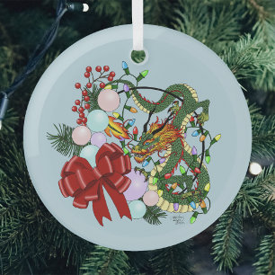 Fantasy Chinese Dragon Christmas Wreath Fantasy Glass Ornament