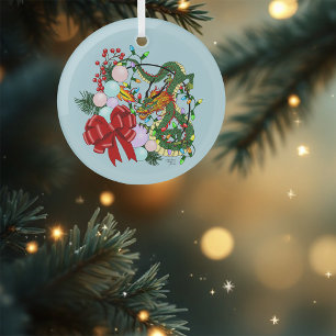 Fantasy Chinese Dragon Christmas Wreath Fantasy Glass Ornament