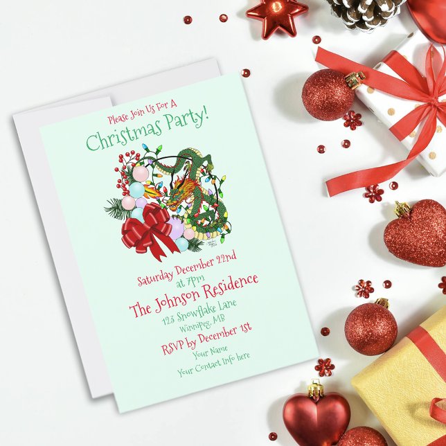 Fantasy Chinese Dragon Christmas Wreath Fantasy Invitation (Creator Uploaded)