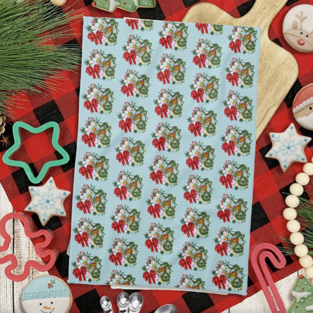 Fantasy Chinese Dragon Christmas Wreath Fantasy Kitchen Towel (Creator Uploaded)