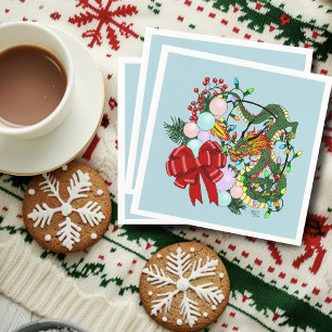 Fantasy Chinese Dragon Christmas Wreath Fantasy Napkins