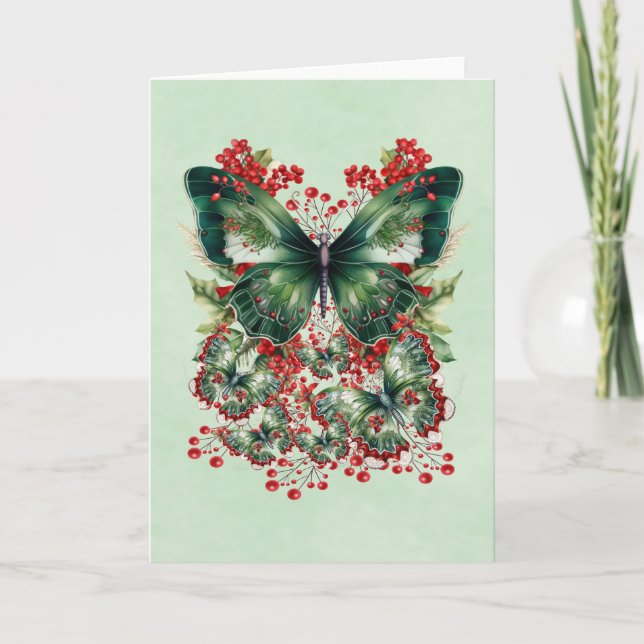 Fantasy Christmas Butterflies Holiday Card (Front)