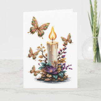 Fantasy christmas butterflies with candle holiday card