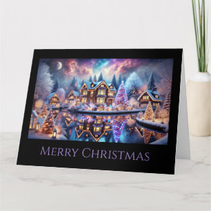 Fantasy Christmas Village by a Lake Card