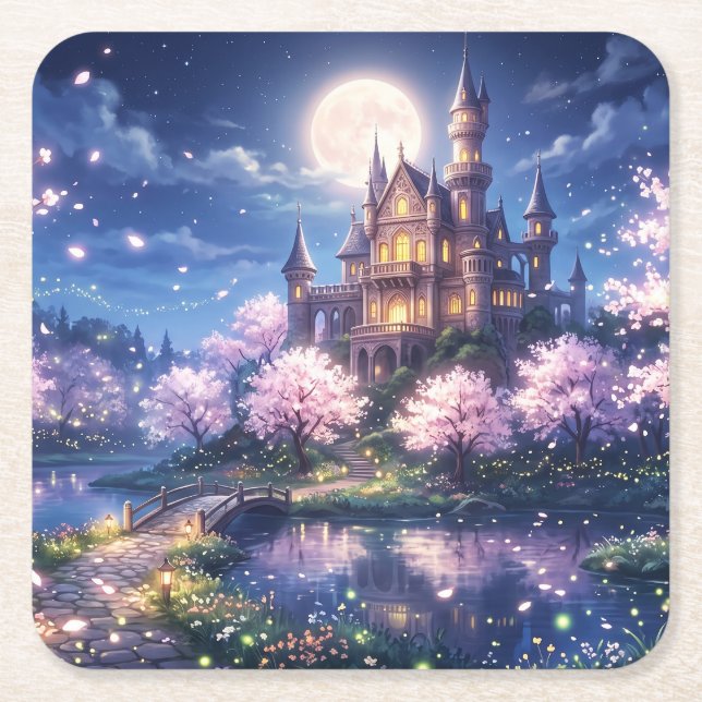 Fantasy City and Castle Square Paper Coaster (Front)