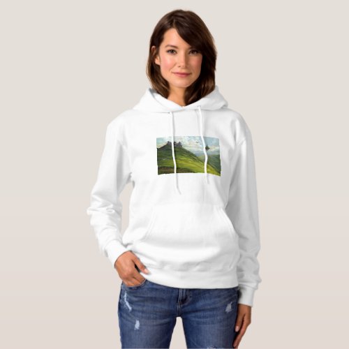 Fantasy city in mountain landscape fineart hoodie