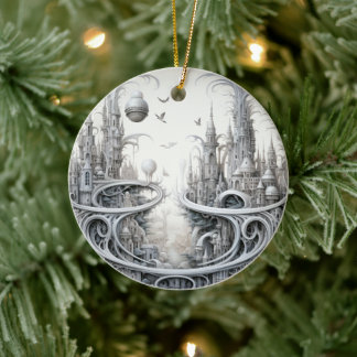 Fantasy City Stained Glass Ceramic Tree Decoration