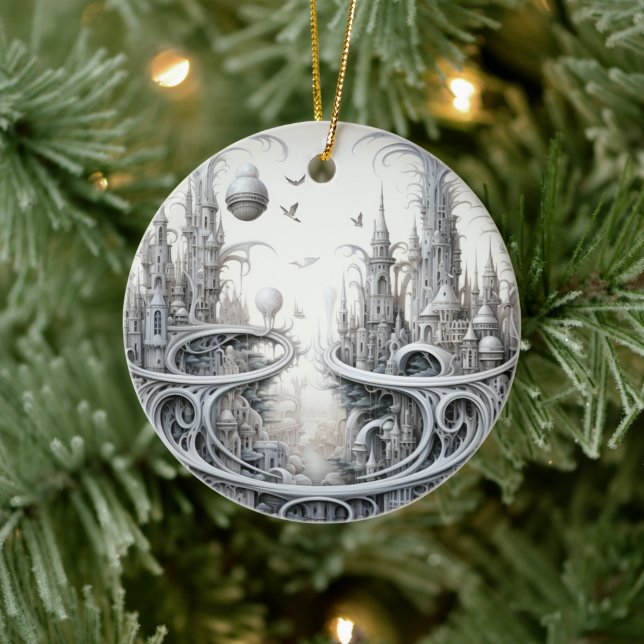 Fantasy City Stained Glass Ceramic Tree Decoration (Tree)