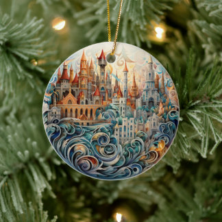 Fantasy City Stained Glass Ceramic Tree Decoration