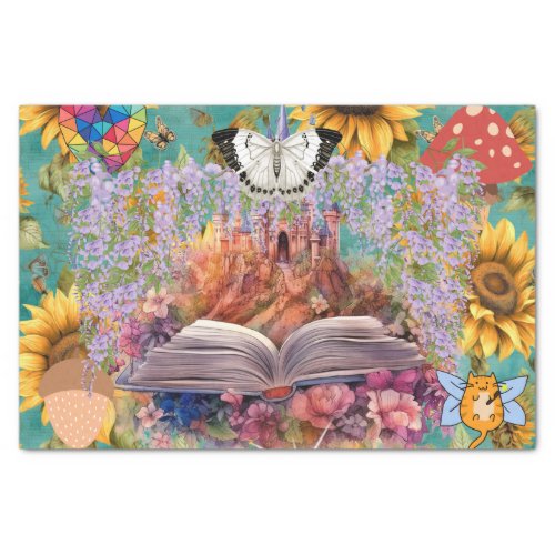 Fantasy Clipart Collage Castle Floral Butterfly Tissue Paper