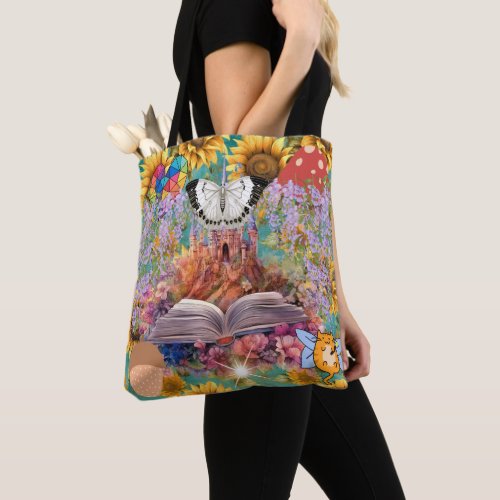 Fantasy Clipart Collage Castle Floral Butterfly Tote Bag