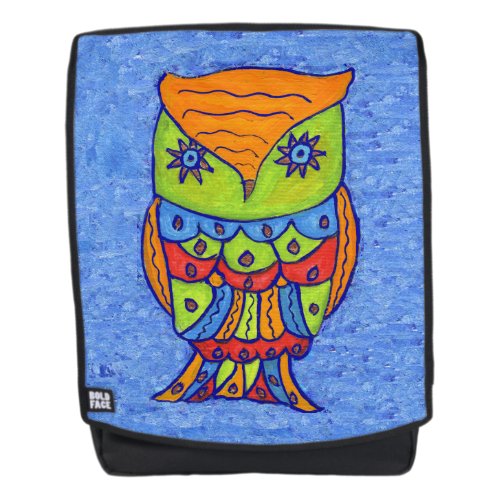 Fantasy Colorful Abstract Owl Star Eyes on Blue Backpack